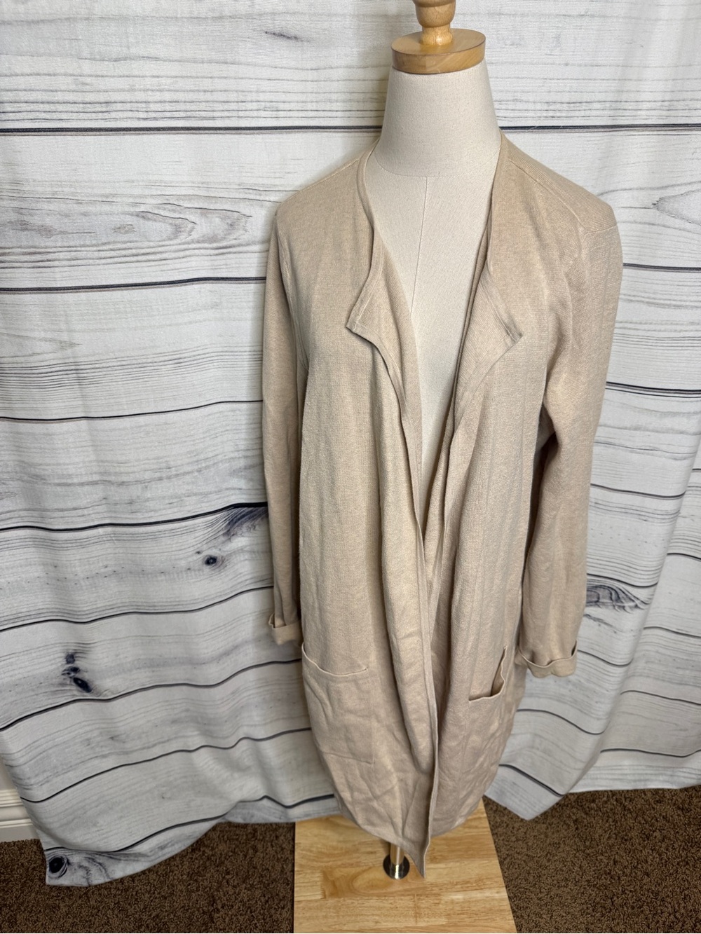Charter Club Neutral Open-Front Drape Cardigan in Beige/Taupe